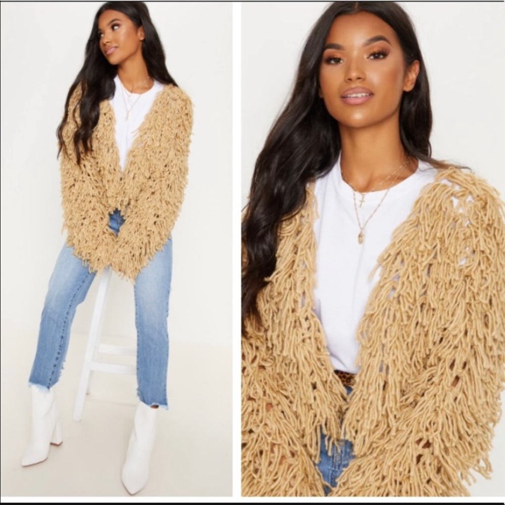 Camel shaggy knitted cardigan